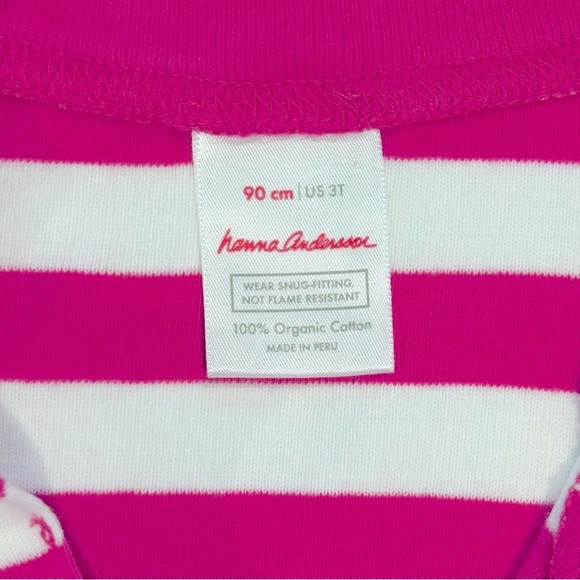 Hanna Andersson Bold Stripe Sleeper Girls 3T 90 cm Power Pink Hanna White Cotton - Picture 3 of 4